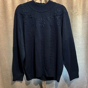 Vintage salon Studios extra-large blue sweater with flower embroidery looks new